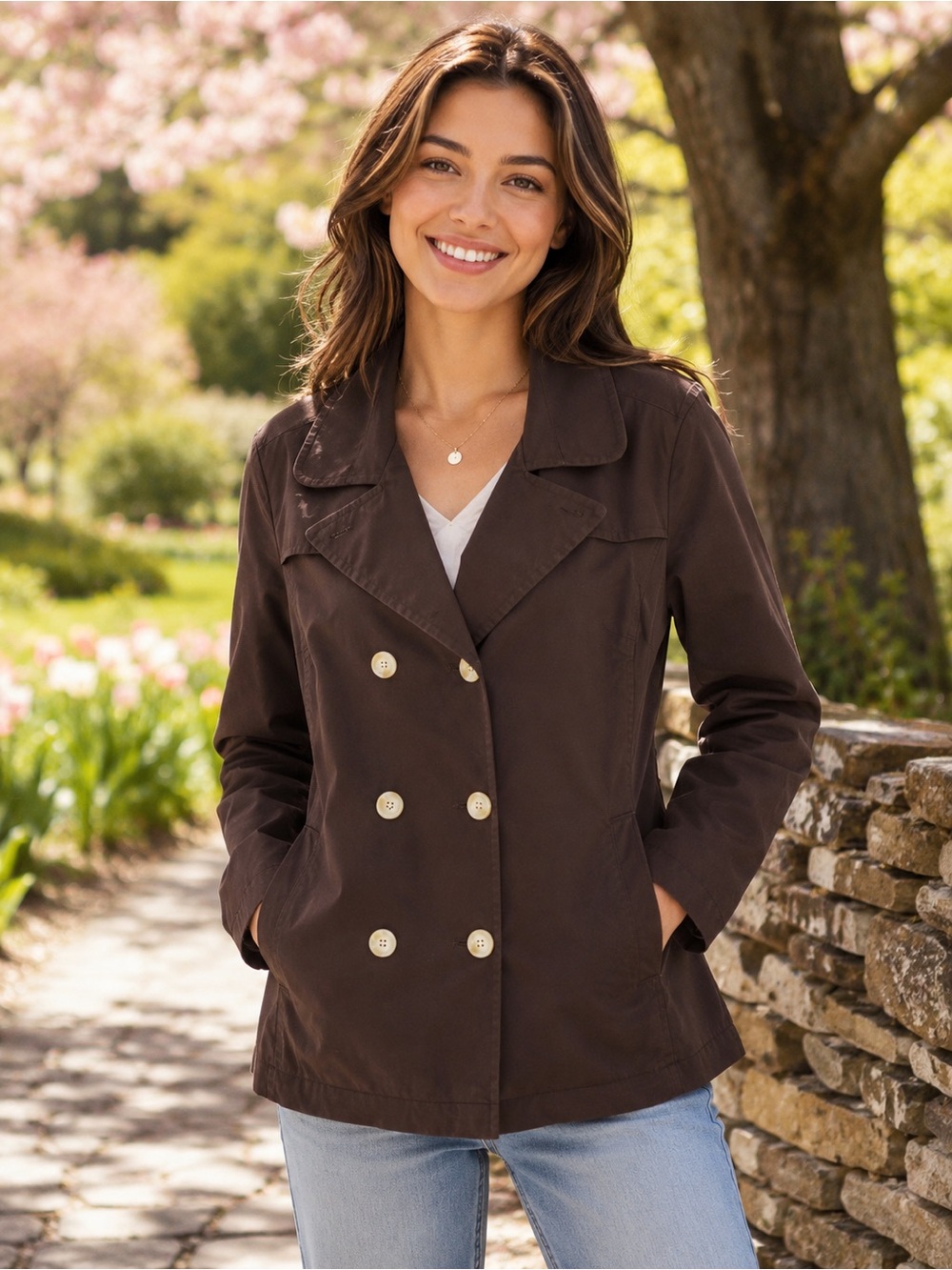 Vineyard Vines Double-Breasted Chocolate Brown Pea Spring Jacket